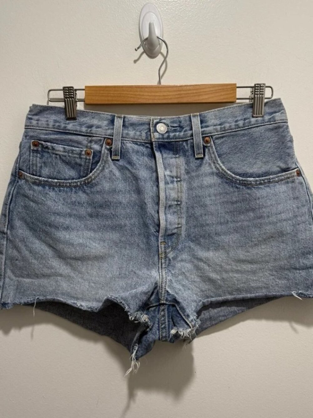 Levi’s 501 Button Fly High-Waist Light Blue Denim Shorts
